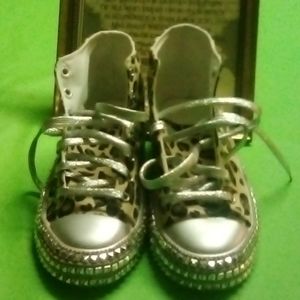 Leopard embellished high top lace up sneakers